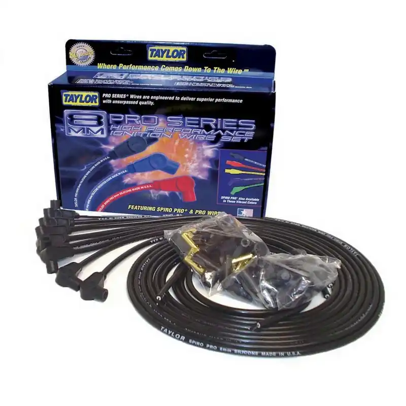 Taylor 8mm Spiro-Pro Universal Spark Plug Wire Set - Black - 90 Plug Boots - 8 Cylinder Applications Certified