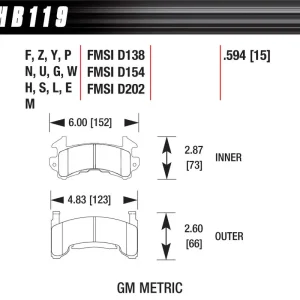 Worldwide Shipping Hawk Brake Metric Gm-BlueHb119E.594